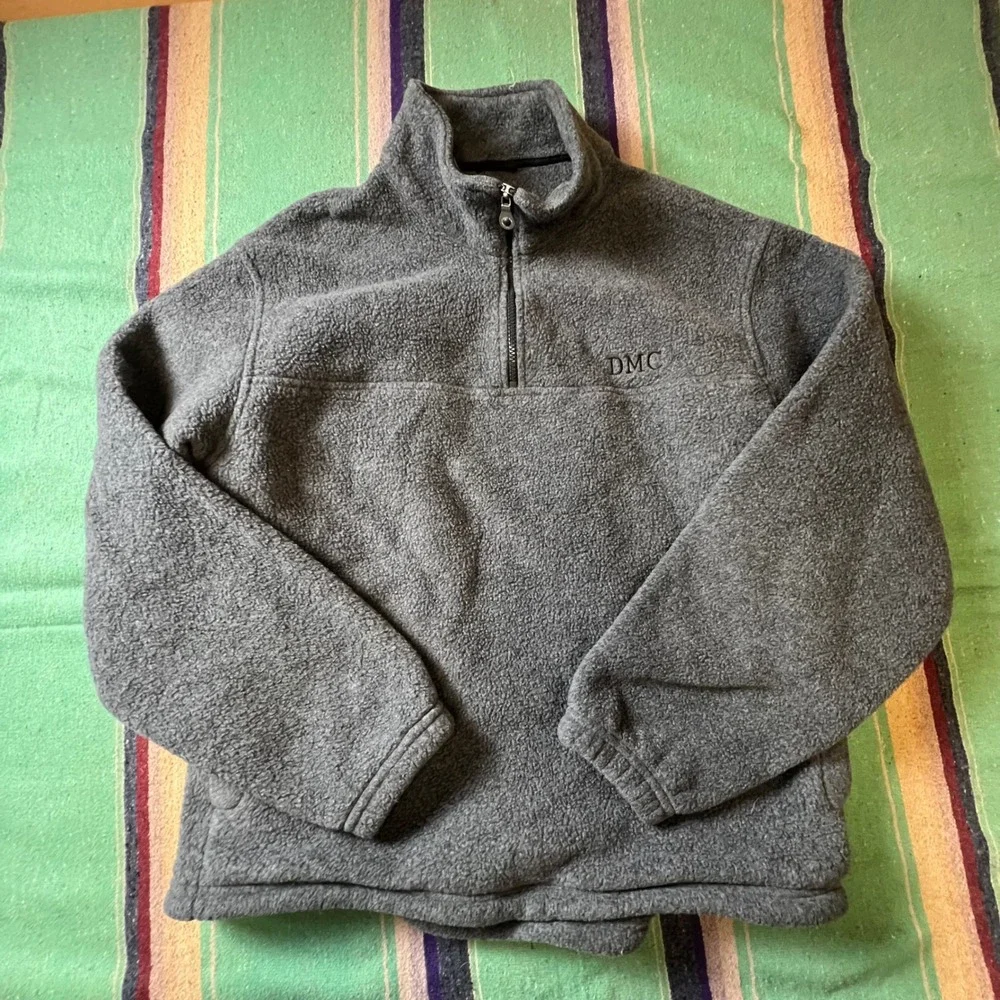 Lands End Fleece Pullover Mens M Gray 1/4 Zip Sherpa Made in USA AV93